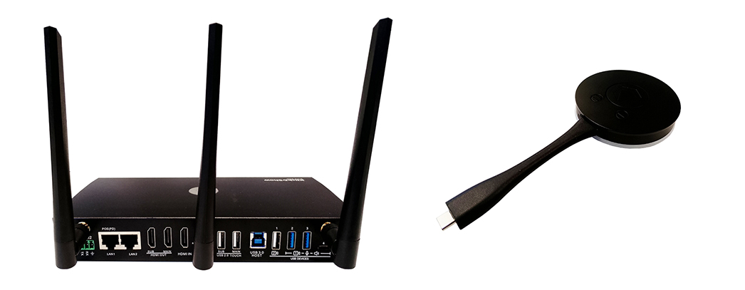 Kindermann Klick&Show Basisstation Rückansicht und Transmitter