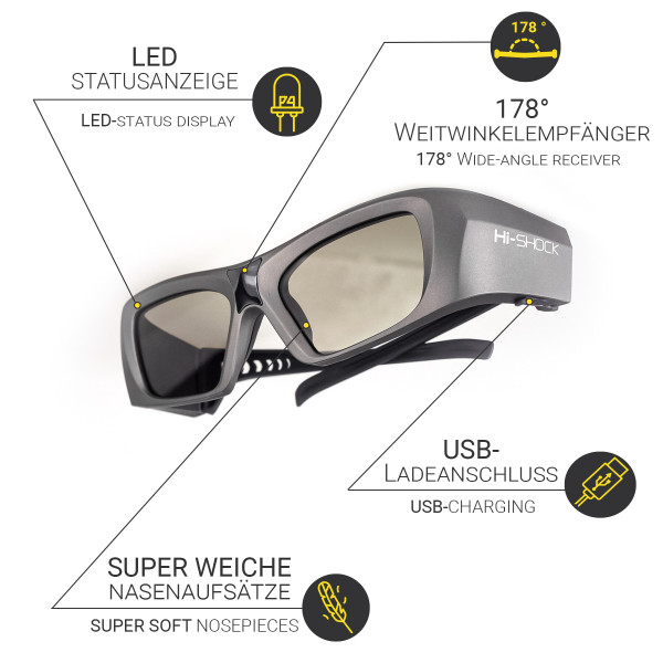 HI-SHOCK Oxid Diamond Aktive 3D Brille RF/Bluetooth | Dualplay / Dualview